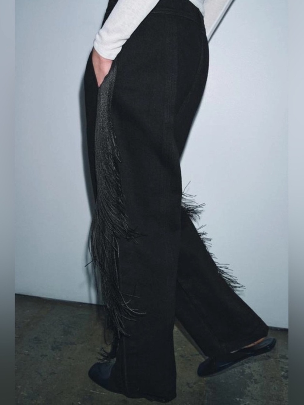 NWT Zara Woman Bloggers Fav ZW COLLECTION LIMITED EDITION FRINGED PANTS Jeans 4 - Picture 5 of 12